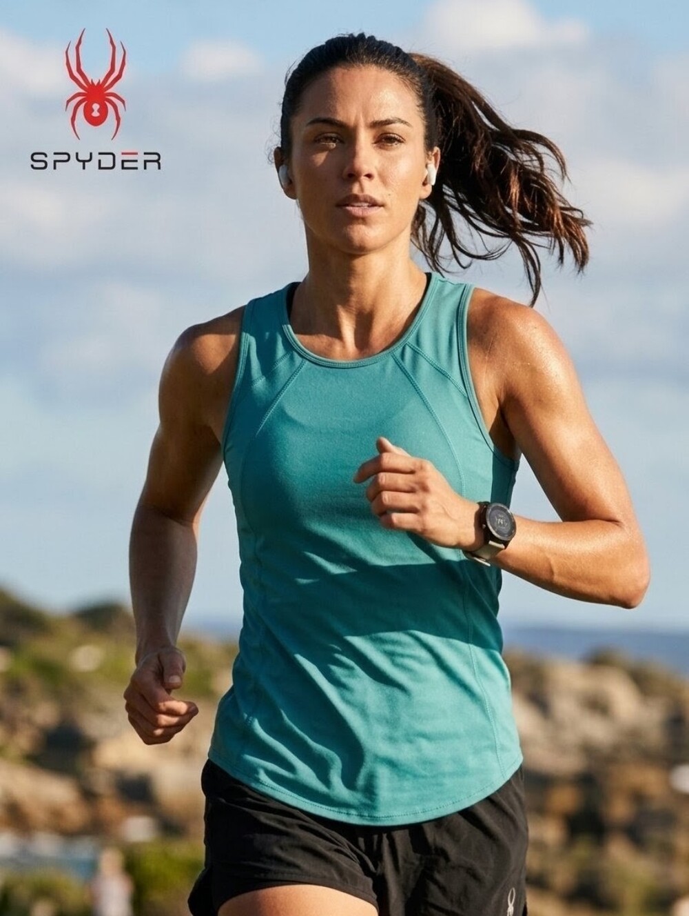 Spyder Active Women's Tank Top Large Teal Blue Mesh Shoulder Athletic